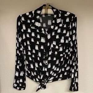 Love Notes Geeky Kitty Button Down Top